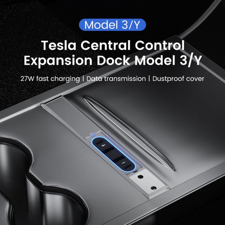 For Tesla Model 3/Y Center Control Type-C Multi-Port Fast Charging USB HUB Docking Station, Model: Single Wire Gradient