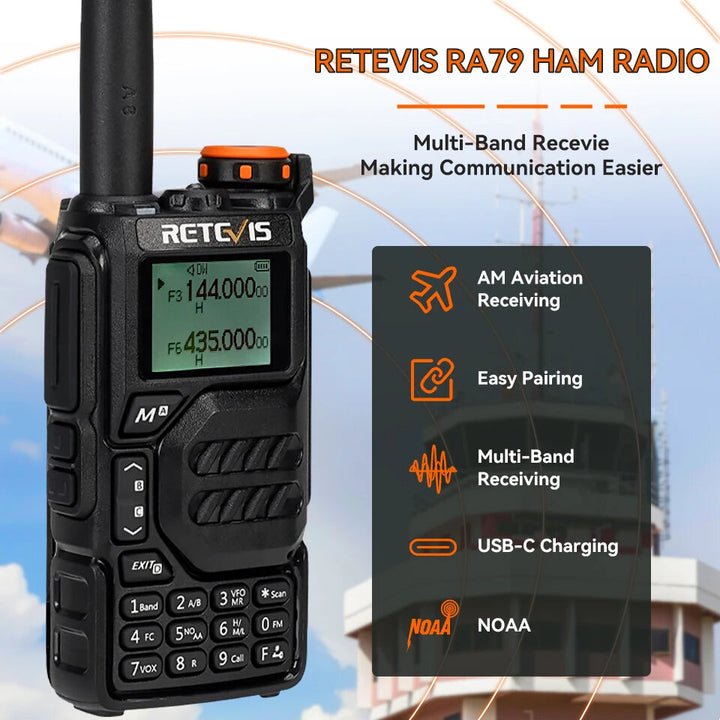 Retevis RA79 5W UV Dual Band Walkie Talkie AM FM Airband Frequency Receiving Multi-Band Receiving USB-C Charging Ham Portable Handheld Two Way Radio