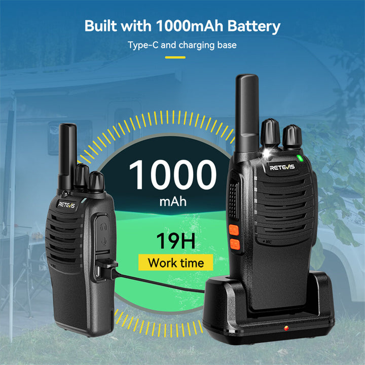 Retevis H777 Walkie Talkie Business Two-Way Radio 16 Channels Long Range Portable Hands Free Rechargeable 1000mAh Battery VOXs LED Flashlight