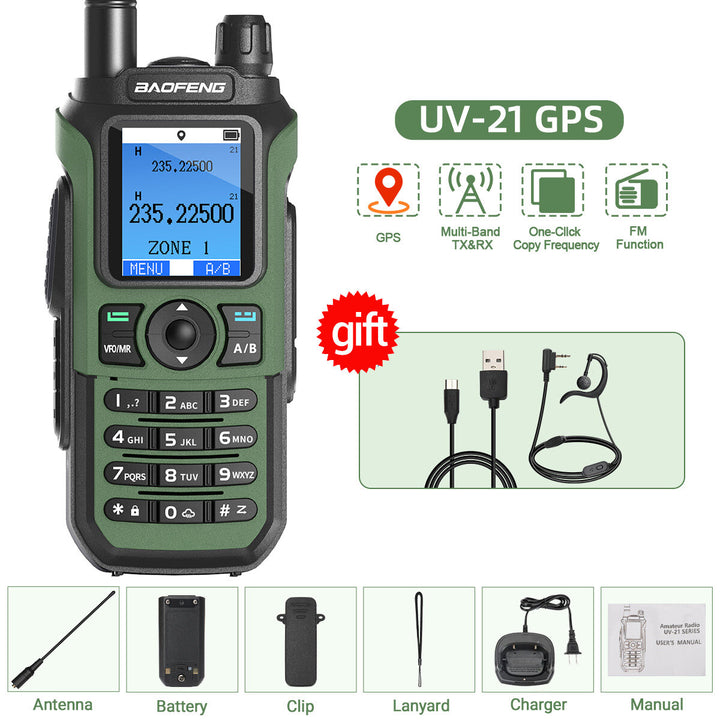 Baofeng UV-21 Pro Two-Way Radio Handheld Walkie Talkie GPS Positioning 5KM Range 999 Channels Outdoor Hiking Communication Come with Earphone Type-C Fast Charging