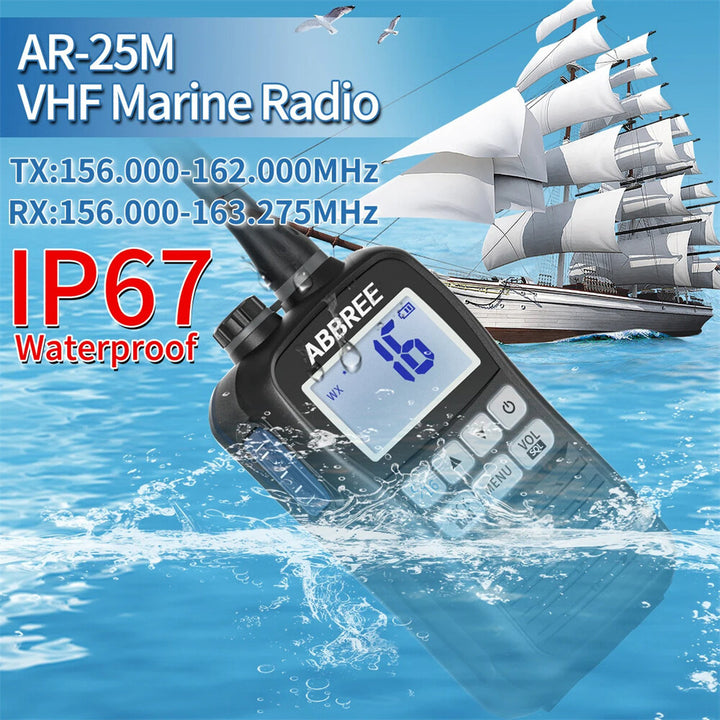 ABBREE AR-25M Marine Radio Transceiver Walkie Talkie IP67 Waterproof VHF Handheld Float Vessel Talk NOAA Two Way Radio for Boat