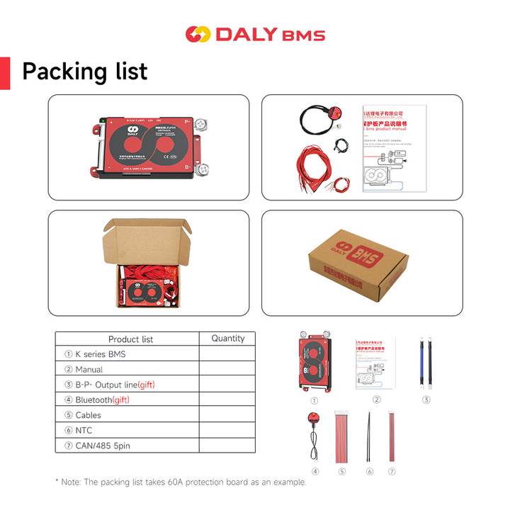 Daly BMS Smart Board Ternary Lithium Battery Protection Board with Balance+Bluetooth+RS485+CAN K-type 3~24 series with Parallel Module