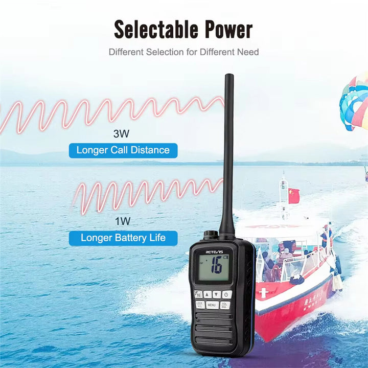 Retevis RM01 Marine Transceiver Walkie Talkies IP67 Waterproof 3W High Power Dual/Tri Watch NOAA Weather Alerts Long Range LED Display