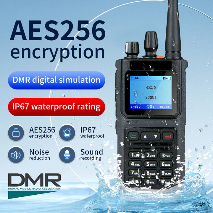 DP999 AES256 Encryption Walkie Talkie 3000 Channels IP67 Waterproof VHF UHF Dual Band Noise Reduction 3000mAh Battery Portable Two-Way Radio Suitable for Harsh Environments