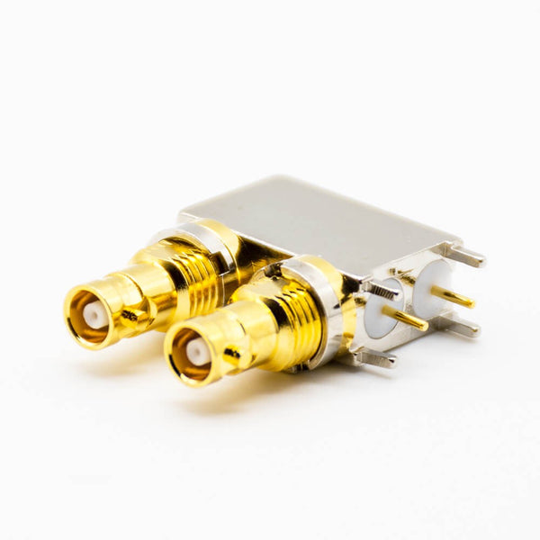 BNC Female Connector Right Angle PCB Mount Through Hole Dual-port Bayonet