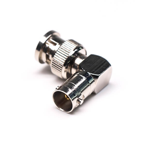 HF-Adapter Metall, rechtwinkliger BNC-Stecker auf BNC-Buchse, frei hängend, 75 Ohm 