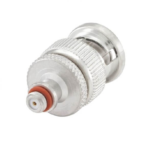 HF-Adapter, Metall, gerader BNC-Stecker auf Microdot-Buchse, frei hängend, 50 Ohm 