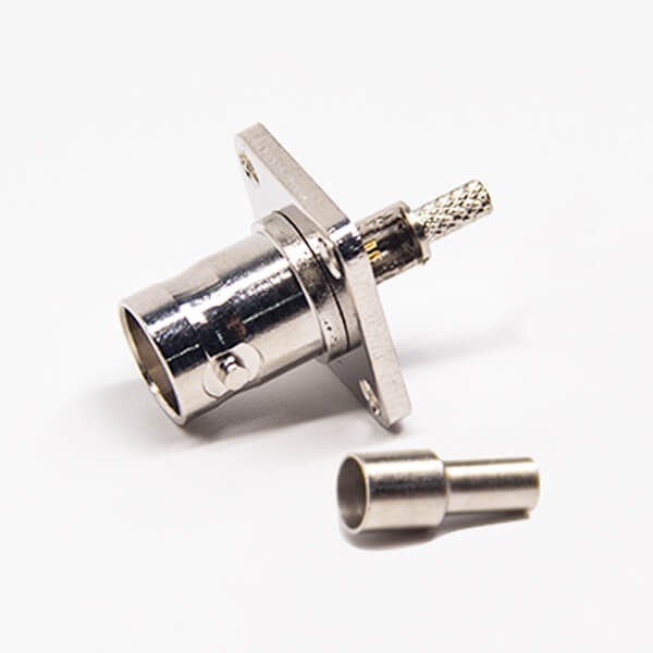 BNC Square Flange 4 Hole 180 Degree Female Crimp Type for Coaxial Cable