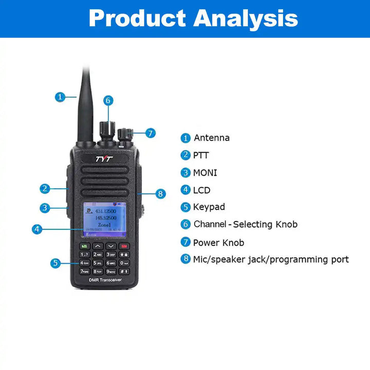 TYT MD-UV390 PLUS 10W Dual Band DMR Radio VHF UHF Digital Walkie Talkie Long Talking Range IP67 Portable Transceiver Ham with Encryption Function