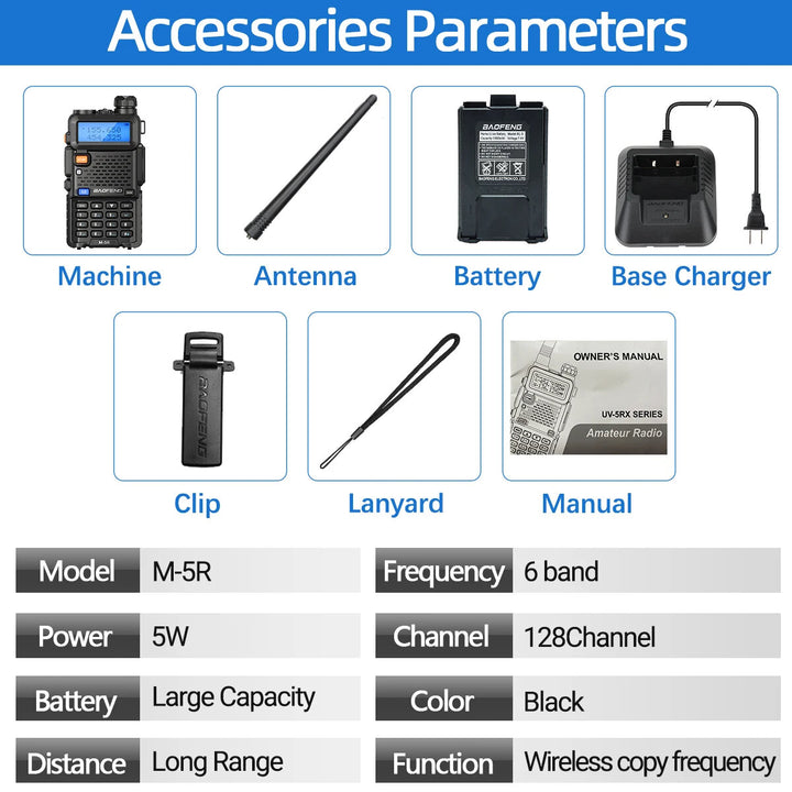 Baofeng M-5R Air Band Walkie Talkie Wireless Copy Frequency Long Range Six Bands Commutator Amateur Ham Receiver Two Way Radio