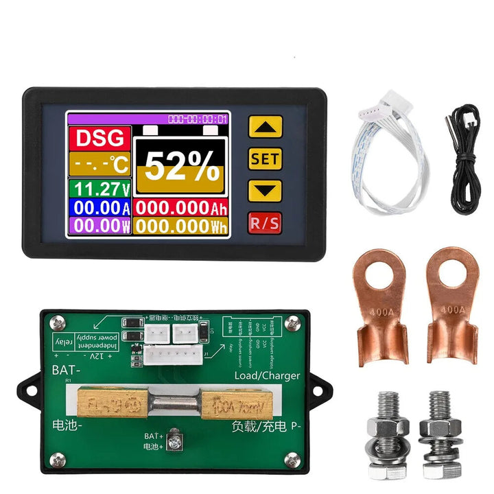 2.4 inch DC7-200V 100-500A Digital Voltmeter Ammeter Voltage Current Coulomb Meter Bidirectional Power Tester Multifunctional Battery Monitor