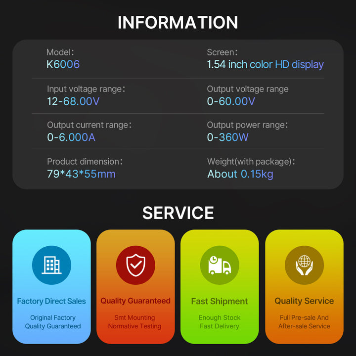 RK6006/RK6006-BT 60V 6A 4 Digit Communication 360W Adjustable Digital DC to DC Step Down Voltage Bench Power Supply Buck Converter