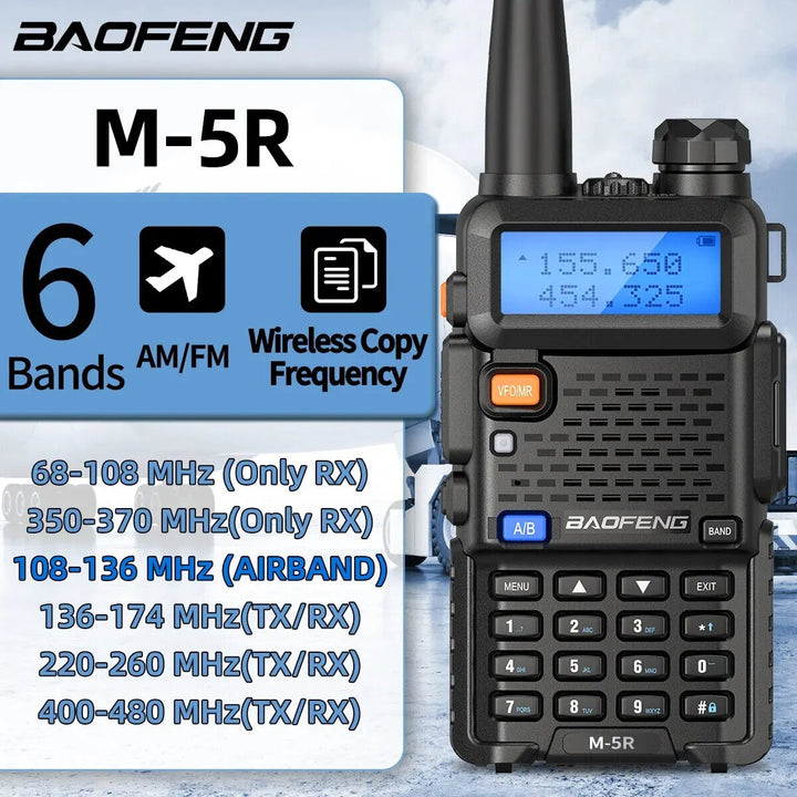 Baofeng M-5R Air Band Walkie Talkie Wireless Copy Frequency Long Range Six Bands Commutator Amateur Ham Receiver Two Way Radio