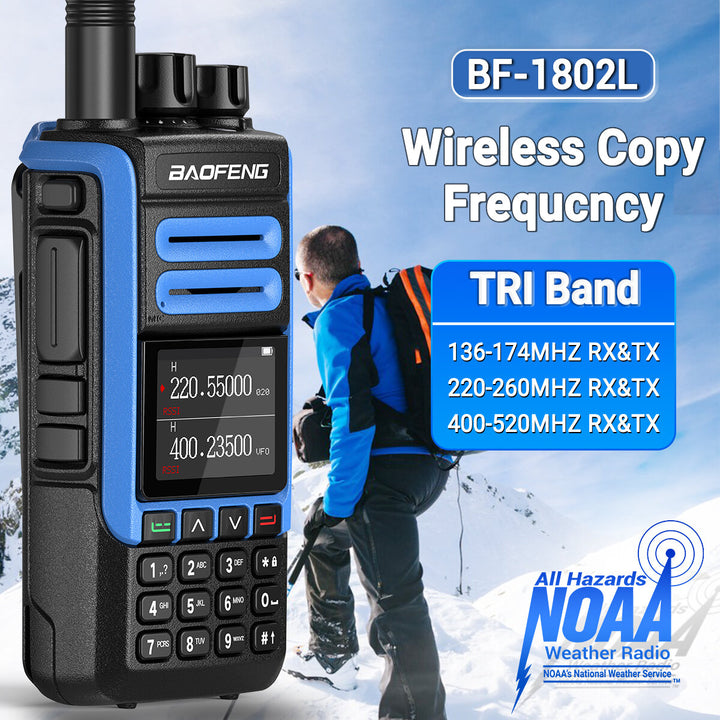 BAOFENG BF-1802L High Power Walkie Talkie 999 Channels Tri Band Wireless Copy Frequency Long Range NOAA Weather Channel Ham Two Way Radio European Standards