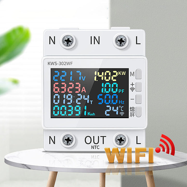 AC170-270V/63A WiFi Smart Voltmeter Ammeter Digital Power Energy Meter Tester APP Remote Control Electrical Frequency Factor Amps Watt Kwh Meter