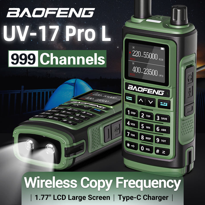 Baofeng UV-17pro M L High Power Walkie Talkie 136-520MHz Three Band Portable Handheld Two-way Radio Intercom with 1.77 inch Color Screen FM Radio Flashlight European Standard