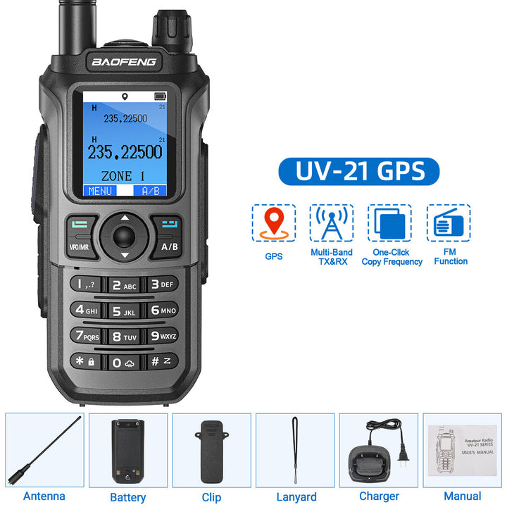 Baofeng UV-21 Pro Two-Way Radio Handheld Walkie Talkie GPS Positioning 5KM Range 999 Channels Outdoor Hiking Communication