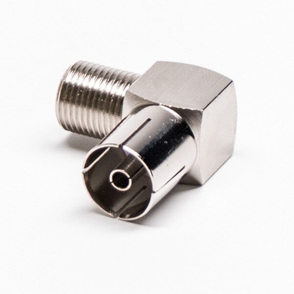 HF-Adapter Metall, rechtwinklig, F-Buchse auf PAL-Buchse, freihängend, 75 Ohm