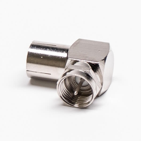 HF-Adapter Metall, rechtwinklig, F-Stecker auf PAL-Buchse, freihängend, 75 Ohm 