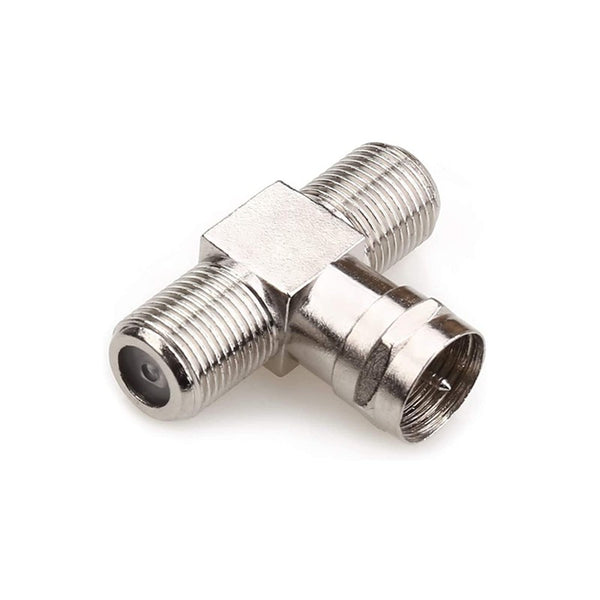 RF Adapter Metal T Type F Plug to F Jack Free Hanging 75  Ohm