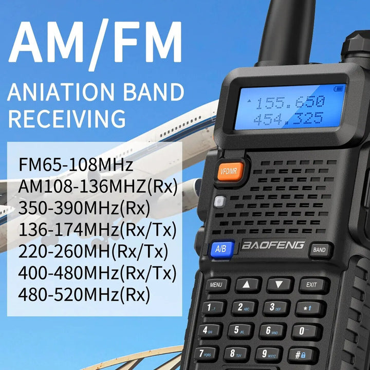 Baofeng M-5R Air Band Walkie Talkie Wireless Copy Frequency Long Range Six Bands Commutator Amateur Ham Receiver Two Way Radio