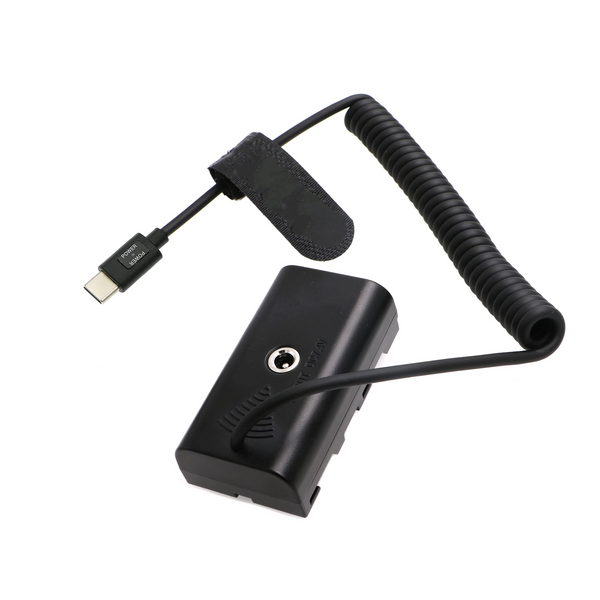 ELECBEE-Kabel USB-C Typ-C PD auf NP-F550 Dummy-Akku Spiral-Stromkabel für Sony NP-F550| F770| F570| F970 Atomos Ninja V| Shinobi| Shogun 7 Monitor