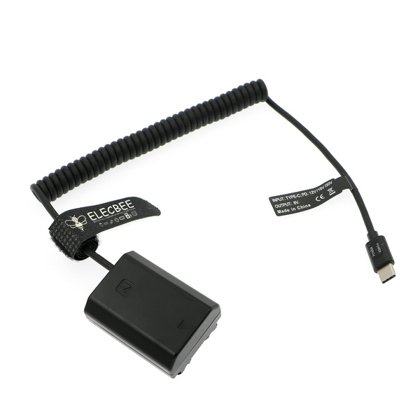 ELECBEE-Kabel USB-C Typ-C PD auf NP-FZ100 Dummy-Akku Spiral-Stromkabel für Sony Alpha A7 III, A7S III, A7R III, A7R IV, A9, A9II, A9R, A9S, A6600, A7C, A1 Kamera