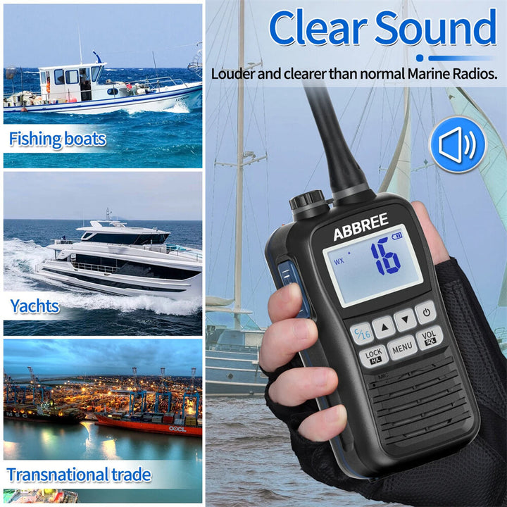 ABBREE AR-25M Marine Radio Transceiver Walkie Talkie IP67 Waterproof VHF Handheld Float Vessel Talk NOAA Two Way Radio for Boat