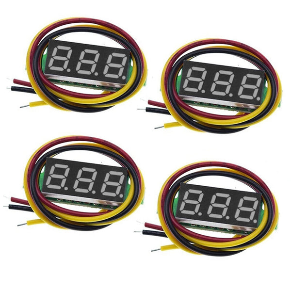 4pcs Digital Mini Digital Voltmeter 0.28Inch Three-Line 0-100V Digital Voltmeter Gauge Tester LED Display Panel Voltmeter