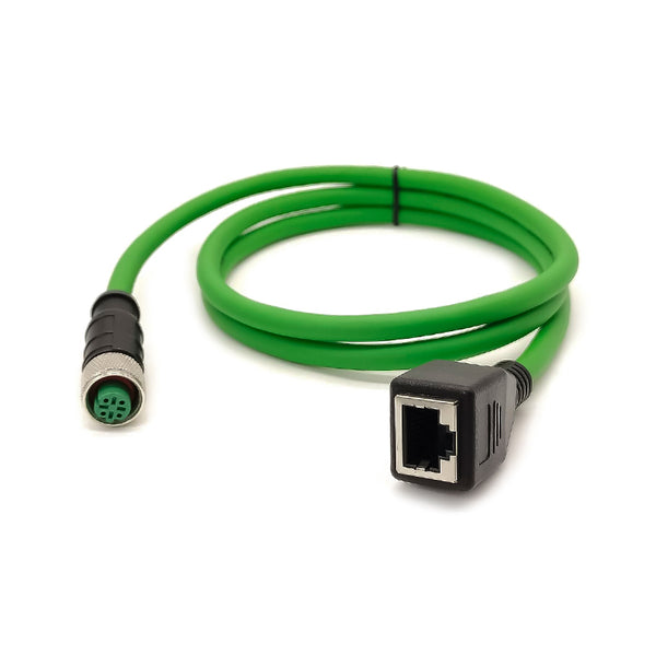 M12 4pin 8pin A Code D Code Female Angled to RJ45 Female High Flex Cat6 Industrial Ethernet Cable PVC Green