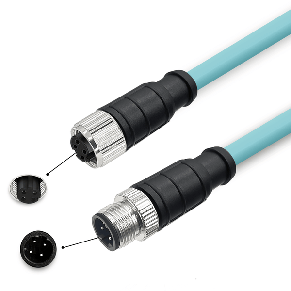 M12 4pin and 8pin A-Code D-Code X-Code Male to Female High Flex Cat7 Industrial Ethernet 1M Cable PVC