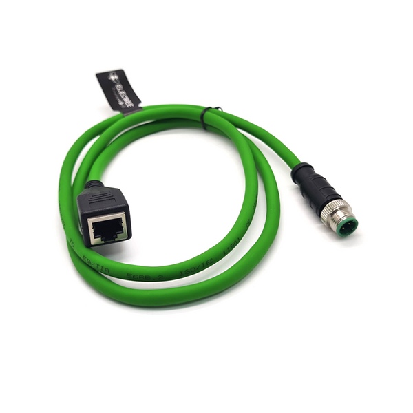 M12 4pin 8pin A Code D Code Male Angled to RJ45 Female High Flex Cat6 Industrial Ethernet Cable PVC Green