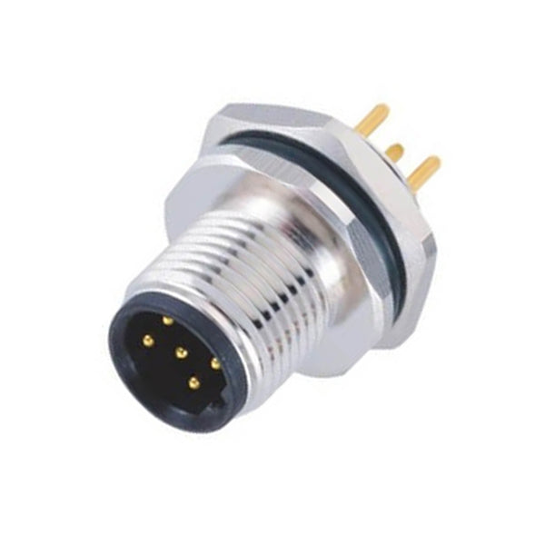 M12 B Coding Panel Receptacles PCB/Solder Front Mount Connector