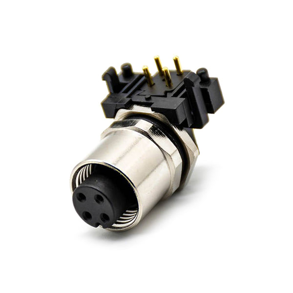M12 A Coding Panel Receptacles PCB/Solder R/A Front Mount Connector