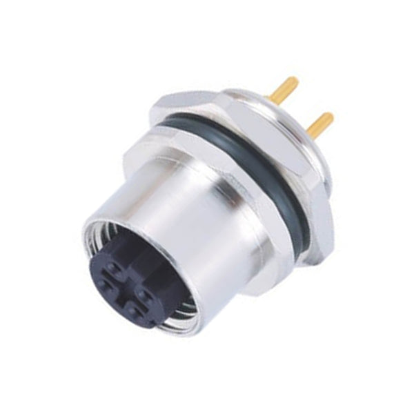 M12 D Coding Panel Receptacles PCB/Solder Back Mount Connector
