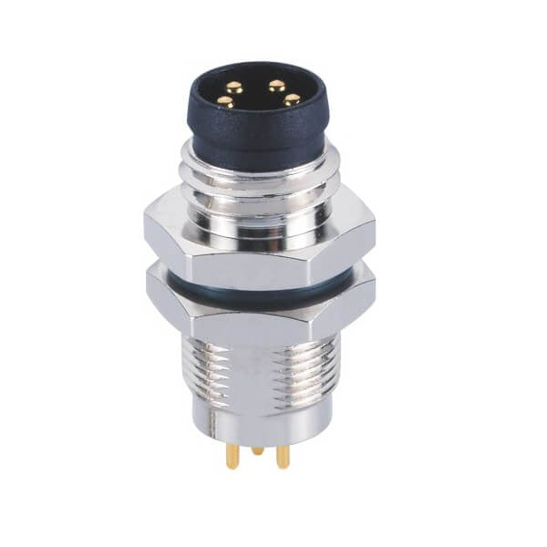 M8 Panel Receptacles Male Straight Rear-nut Mount connector for PCB Mount