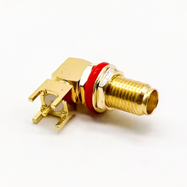 HF-Koaxialstecker Standard-SMA-Buchse, rechtwinklig, Lötausführung für Leiterplattenmontage