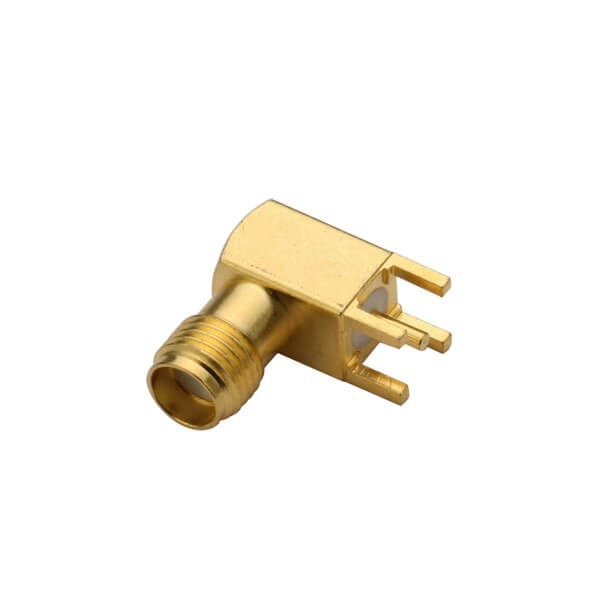 HF-Koaxialstecker Standard-SMA-Buchse, rechtwinklig, Lötausführung für Leiterplattenmontage