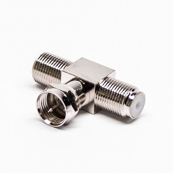 RF Adapter Metal T Type F Plug to F Jack Free Hanging 75  Ohm