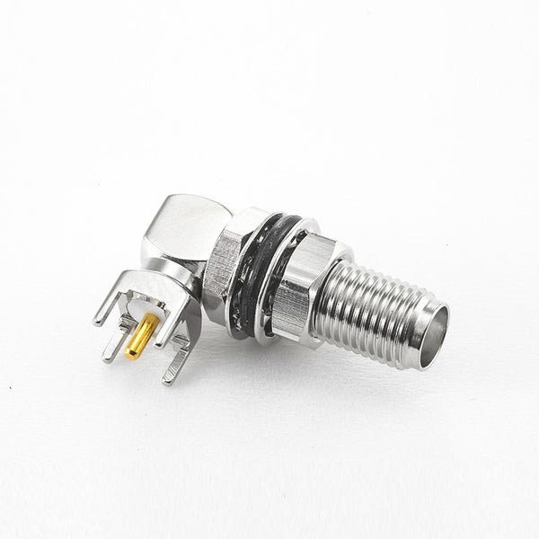 HF-Koaxialstecker Standard-SMA-Buchse, rechtwinklig, Lötausführung für Leiterplattenmontage